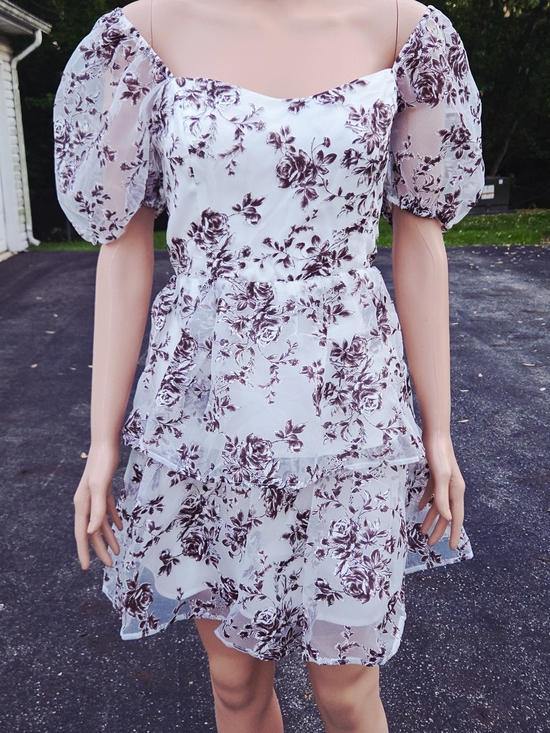 Francesca's Collections Dresses & Skirts - Francesca's Collections White Mini Dress with Brown Floral Print
